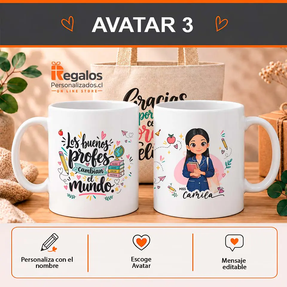 Tazón en tote bag personalizado con diseño Profesora 4