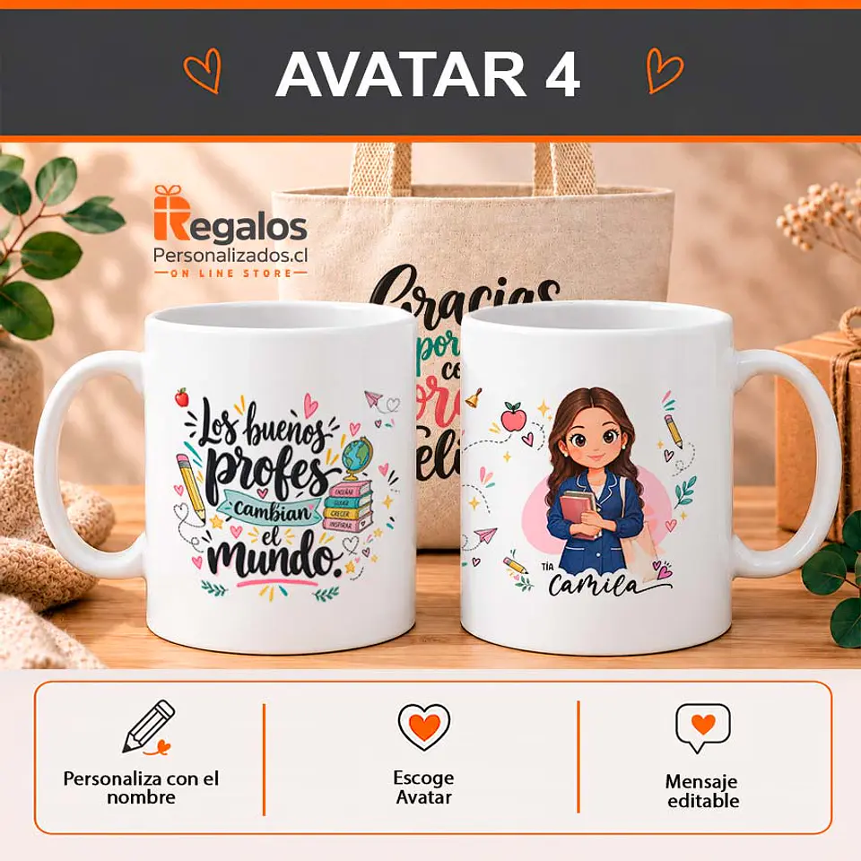 Tazón en tote bag personalizado con diseño Profesora 5