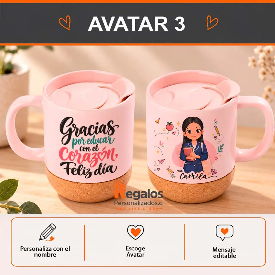 Tazón base corcho c/tapa personalizado con diseño Profesora 4