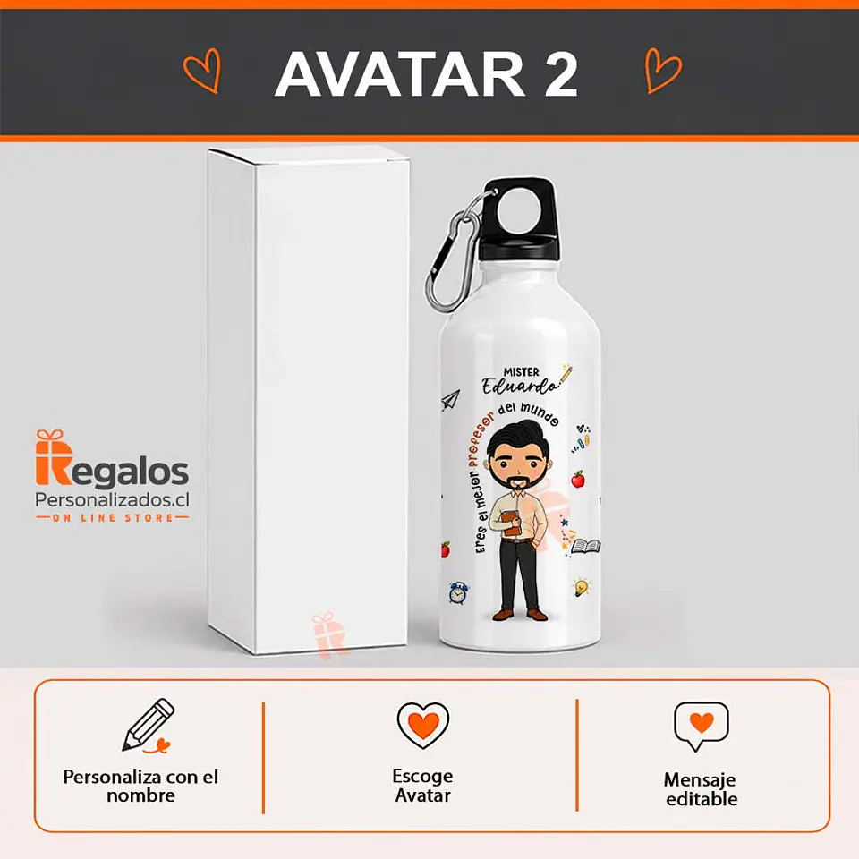 Botella de agua personalizada con diseño Profesor 3