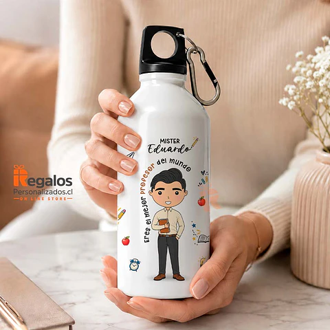 Botella de agua personalizada con diseño Profesor