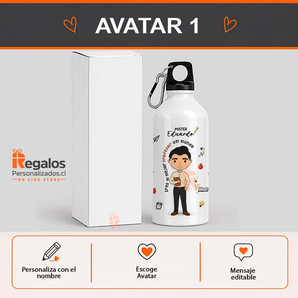 Botella de agua personalizada con diseño Profesor 2