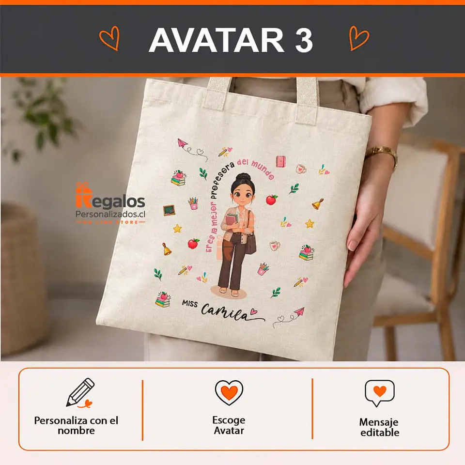 Bolsa lino personalizada con diseño Profesora 4