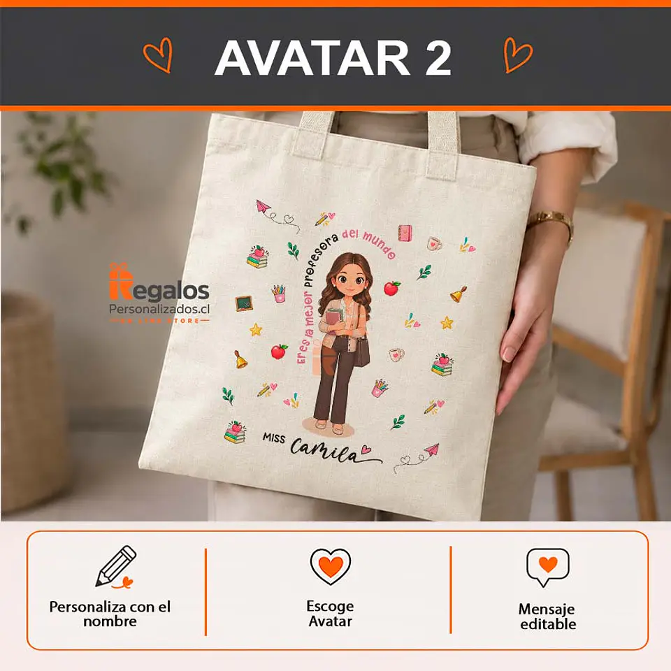 Bolsa lino personalizada con diseño Profesora 3