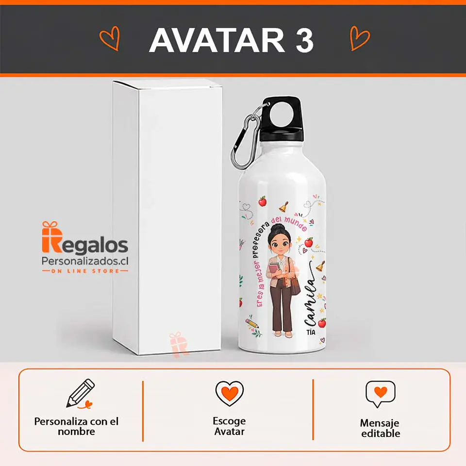 Botella de agua personalizada con diseño Profesora 4