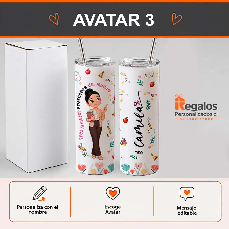 Vaso térmico tumbler personalizado con diseño Profesora 4