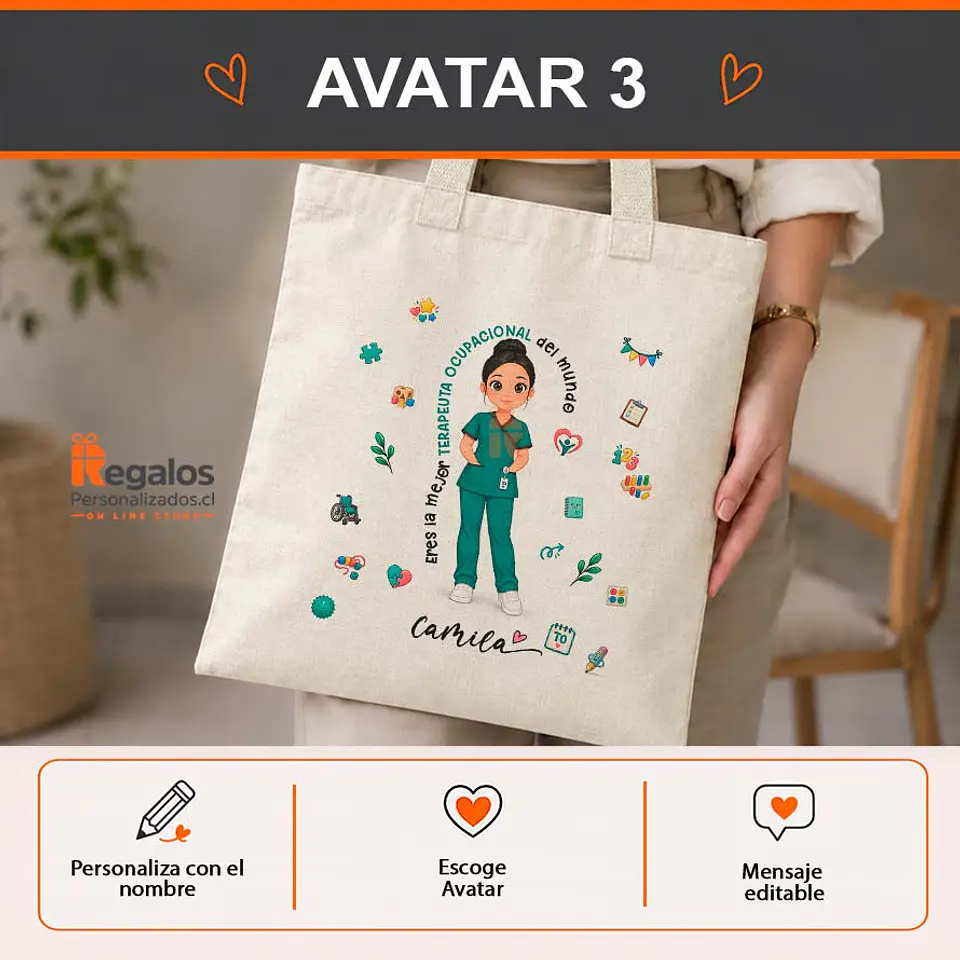 Bolsa lino personalizada con diseño Terapeuta Ocupacional 4