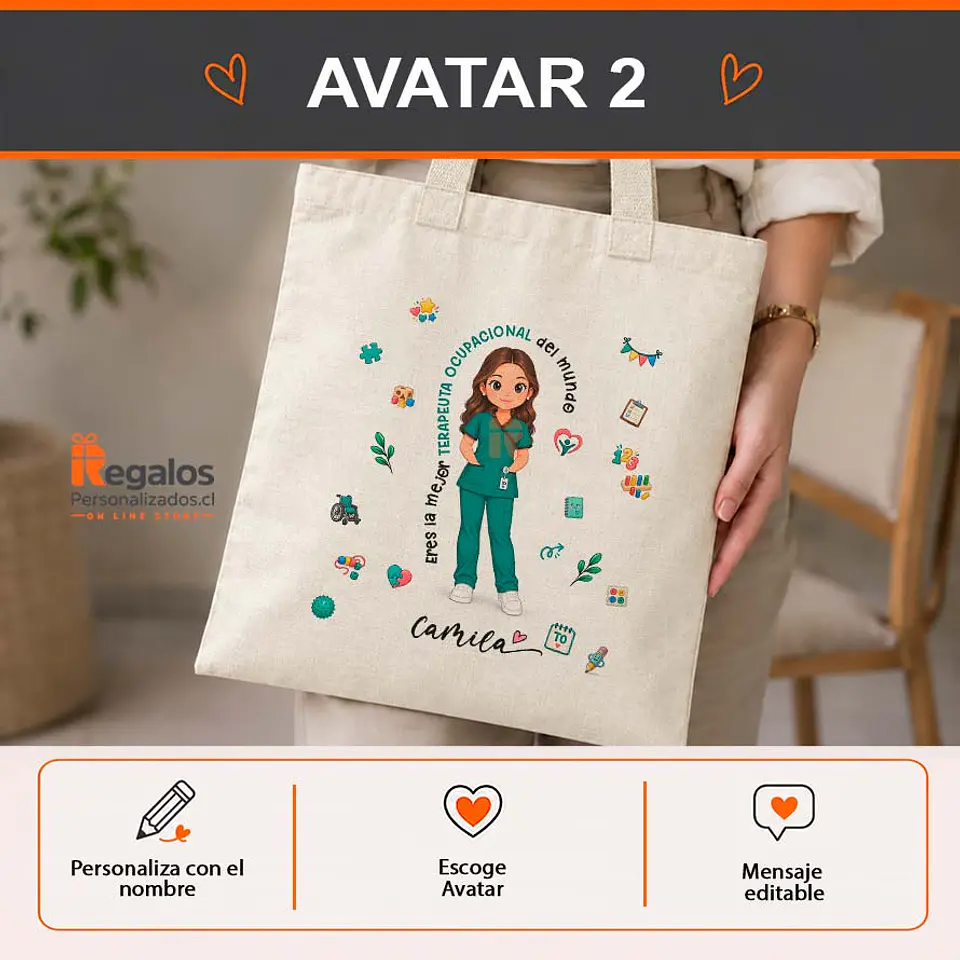 Bolsa lino personalizada con diseño Terapeuta Ocupacional 3