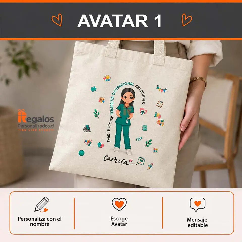 Bolsa lino personalizada con diseño Terapeuta Ocupacional 2