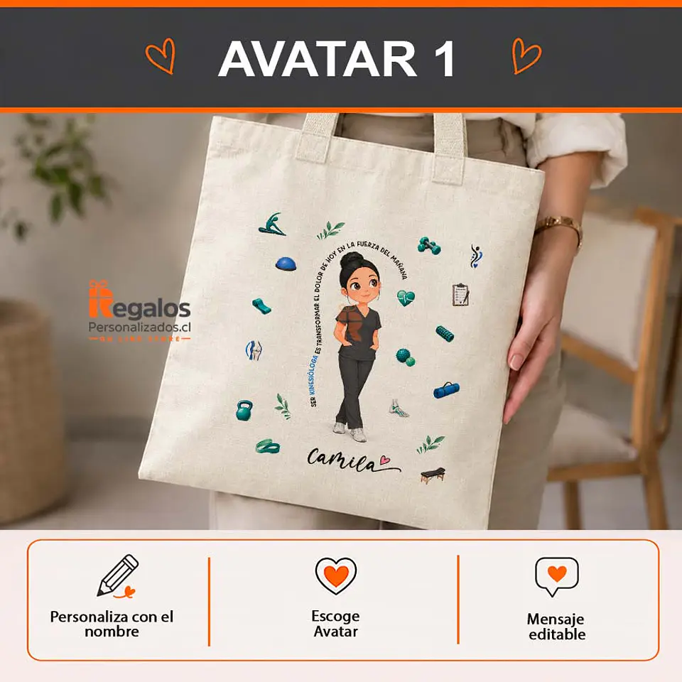 Bolsa lino personalizada con diseño Kinesióloga 2