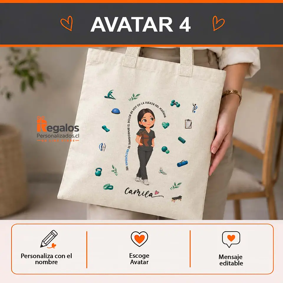Bolsa lino personalizada con diseño Kinesióloga 5