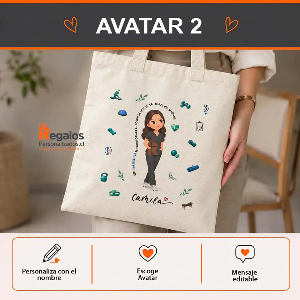 Bolsa lino personalizada con diseño Kinesióloga 3