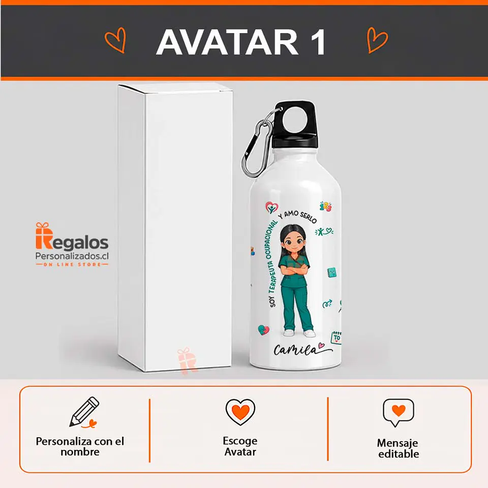 Botella de agua personalizada con diseño Terapeuta Ocupacional  2
