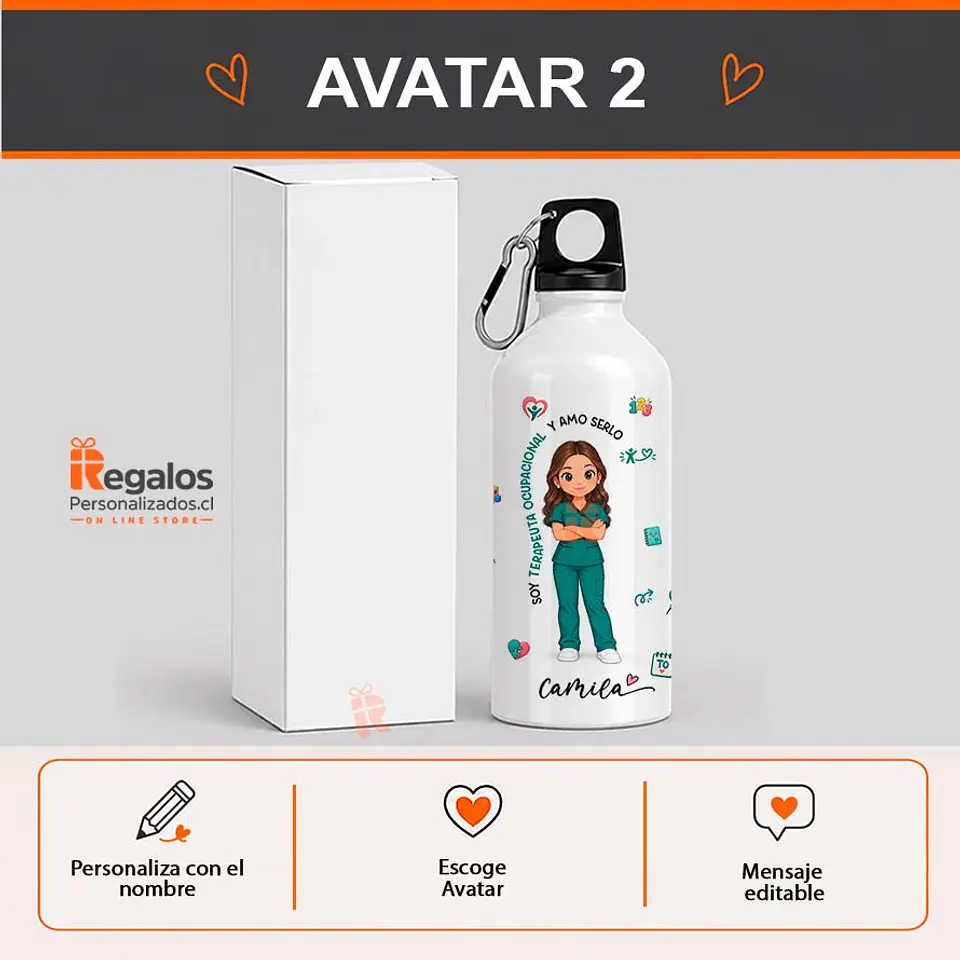 Botella de agua personalizada con diseño Terapeuta Ocupacional  3