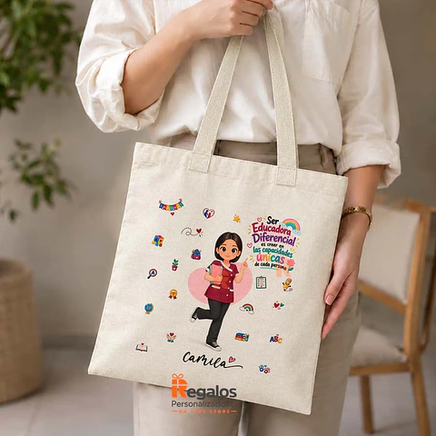 Bolsa lino personalizada con diseño Educadora Diferencial