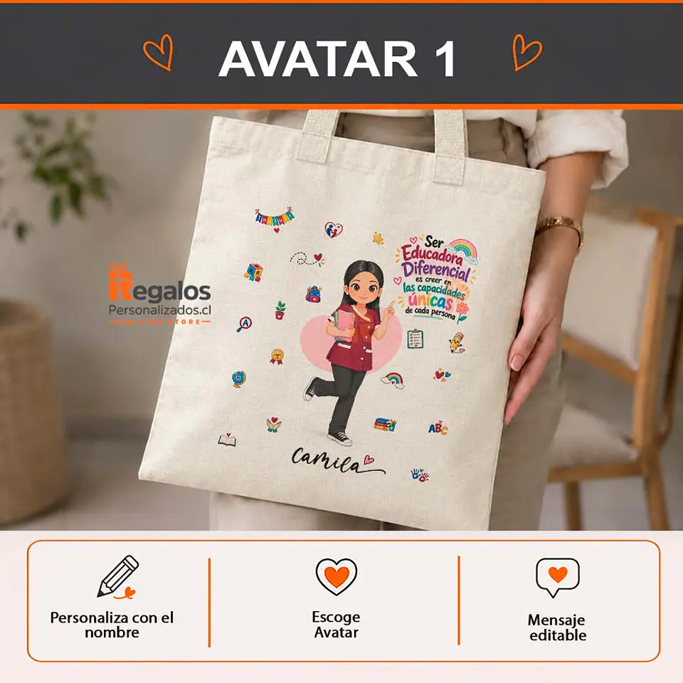Bolsa lino personalizada con diseño Educadora Diferencial 2