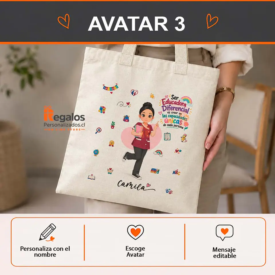 Bolsa lino personalizada con diseño Educadora Diferencial 4