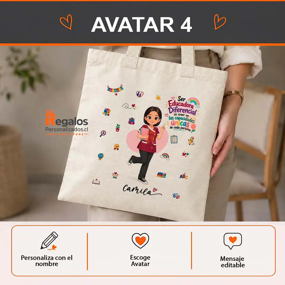 Bolsa lino personalizada con diseño Educadora Diferencial 5