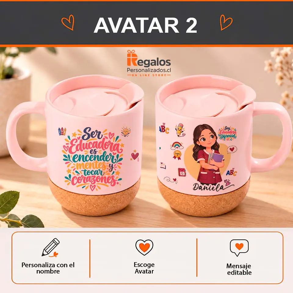 Tazón base corcho c/tapa personalizado con diseño Educadora Diferencial 3