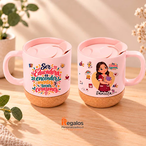 Tazón base corcho c/tapa personalizado con diseño Educadora Diferencial