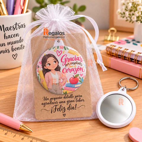 Llavero espejo Personalizado con diseño Profesora