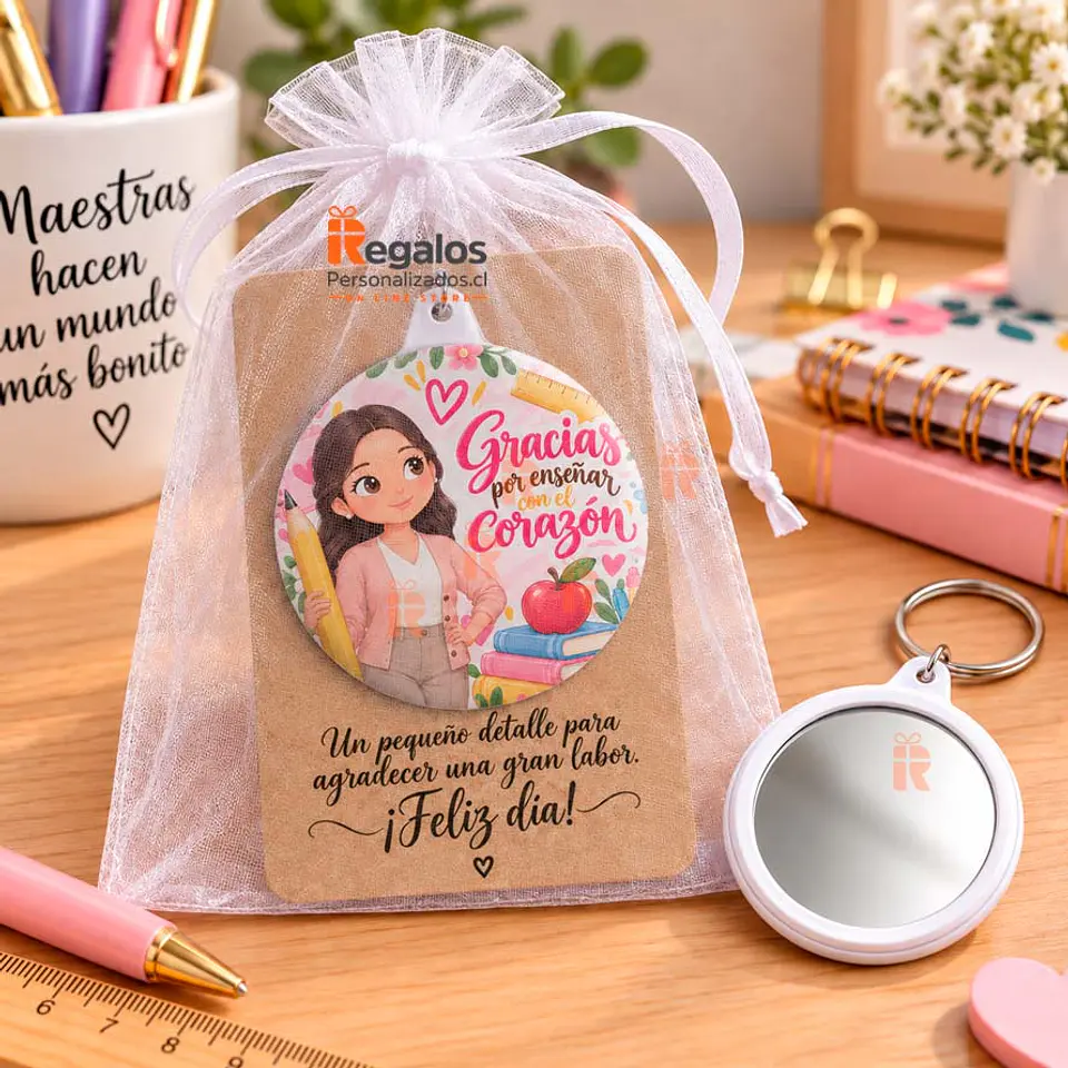 Llavero espejo Personalizado con diseño Profesora 1