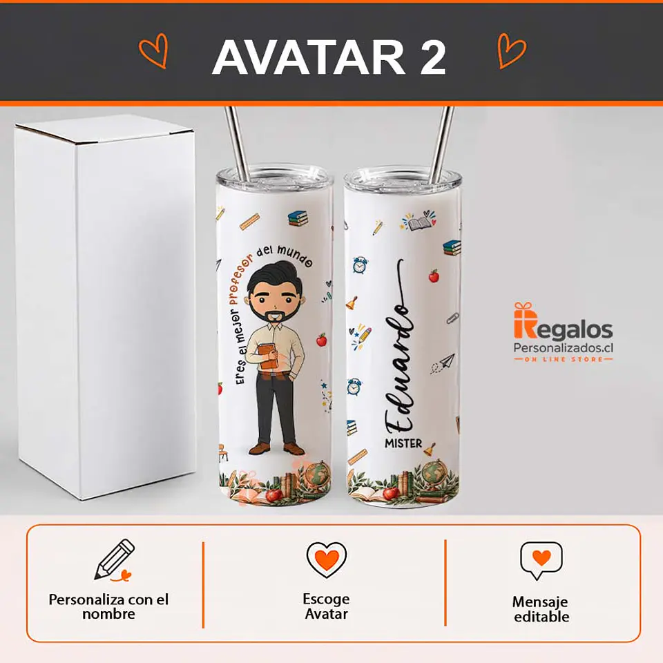 Vaso térmico tumbler personalizado con diseño Profesor 3