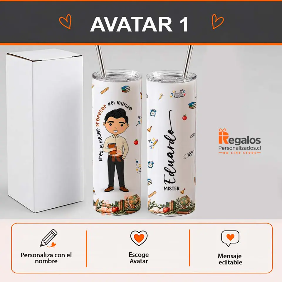 Vaso térmico tumbler personalizado con diseño Profesor 2