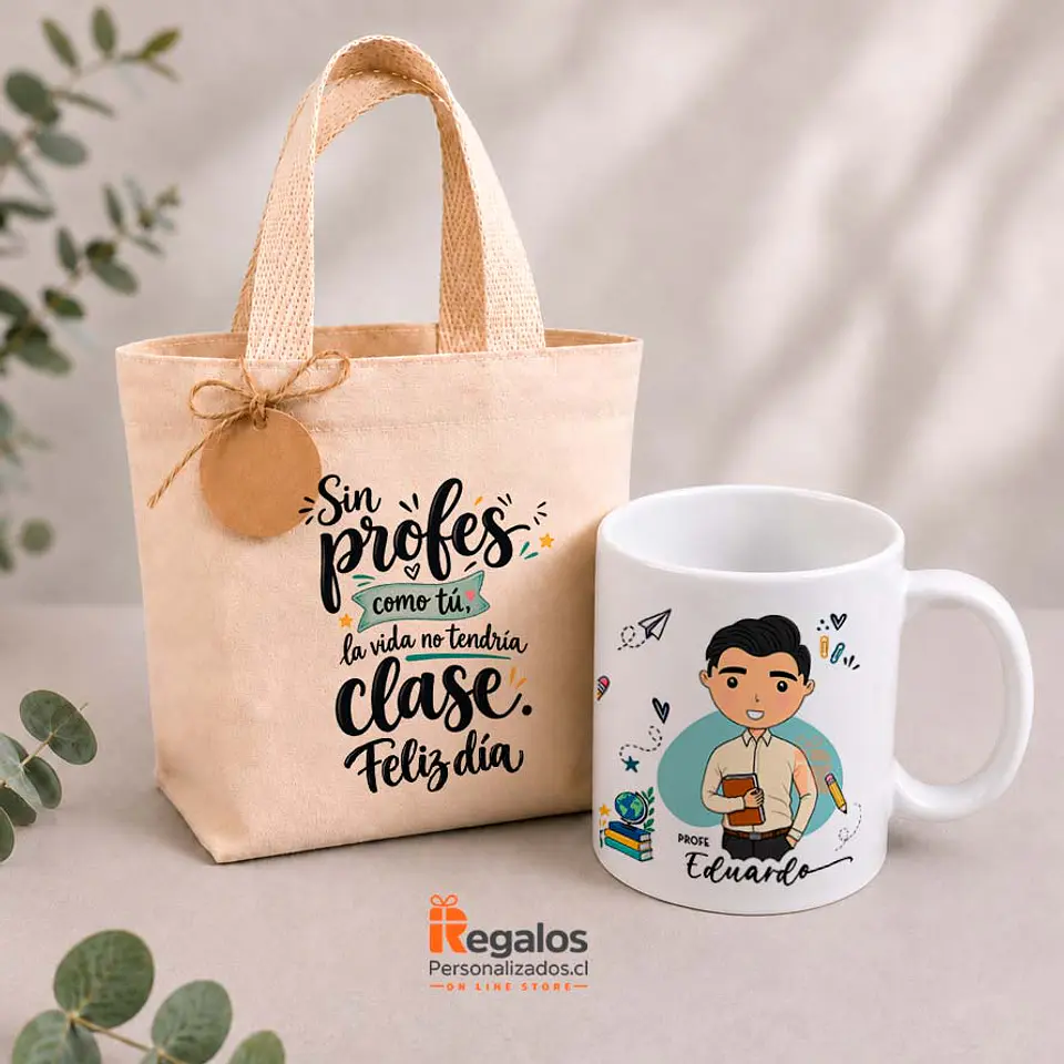 Tazón en tote bag personalizado con diseño Profesor 1