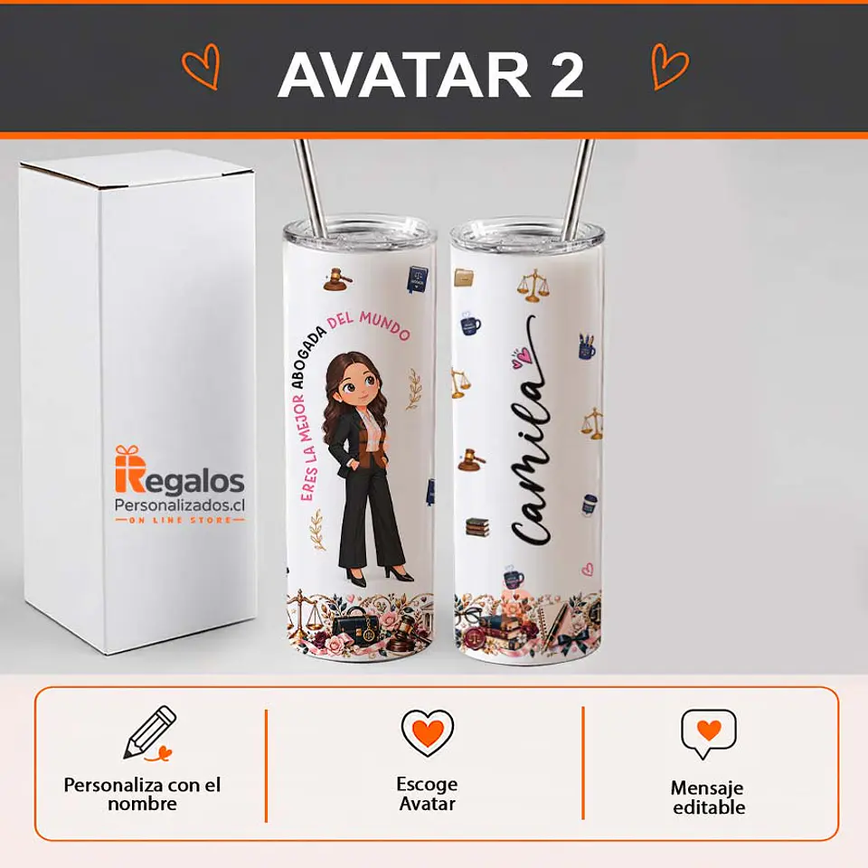 Vaso térmico tumbler personalizado con diseño Abogada 3