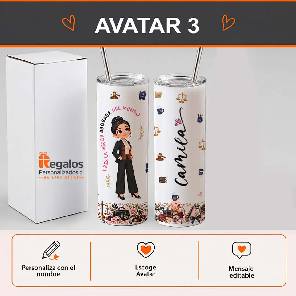 Vaso térmico tumbler personalizado con diseño Abogada 4