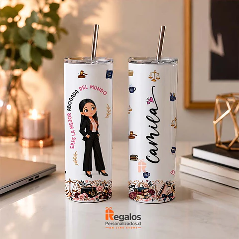Vaso térmico tumbler personalizado con diseño Abogada