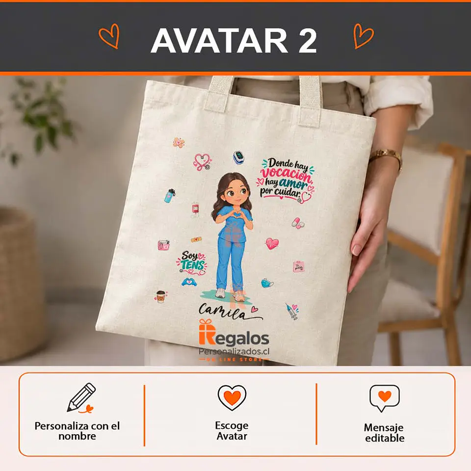 Bolsa lino personalizada con diseño TENS mujer 3