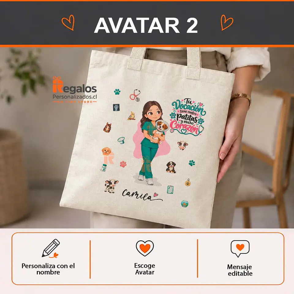 Bolsa lino personalizada con diseño Veterinaria 3