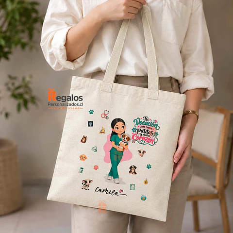 Bolsa lino personalizada con diseño Veterinaria