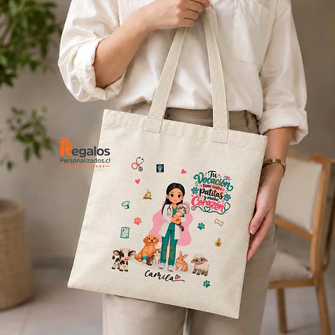 Bolsa lino personalizada con diseño Veterinaria