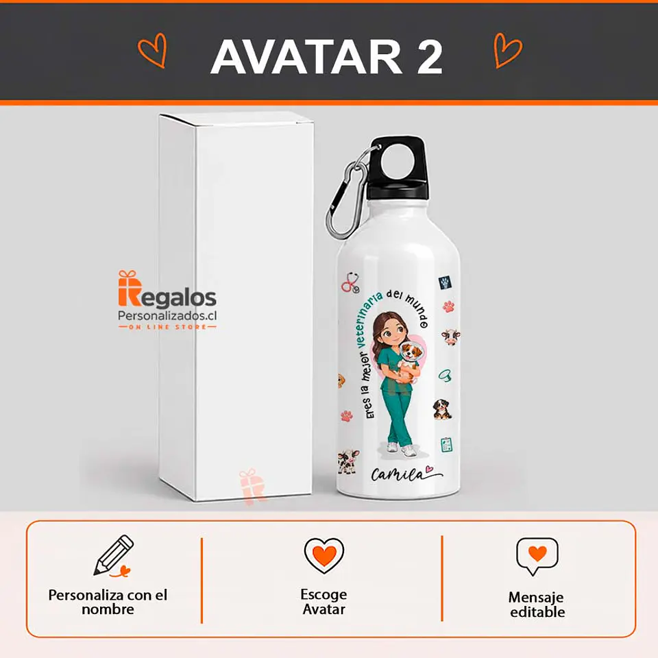 Botella de agua personalizada con diseño Veterinaria 3