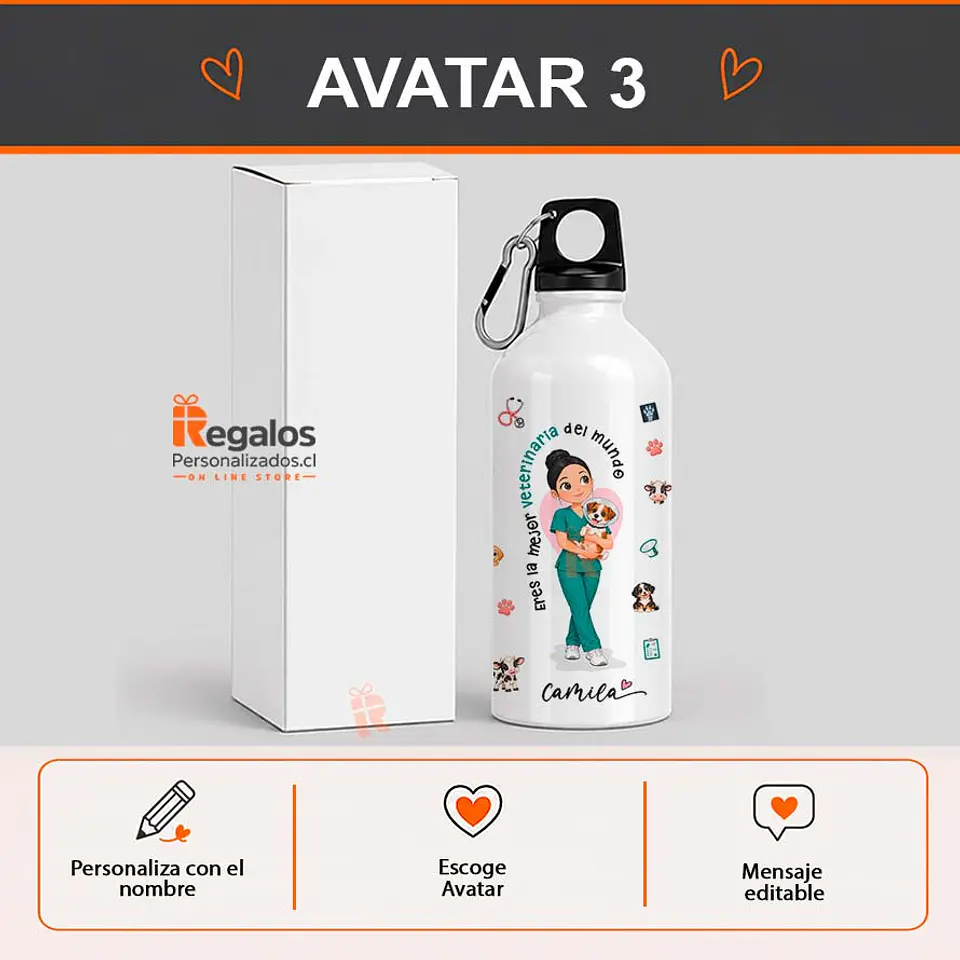Botella de agua personalizada con diseño Veterinaria 4