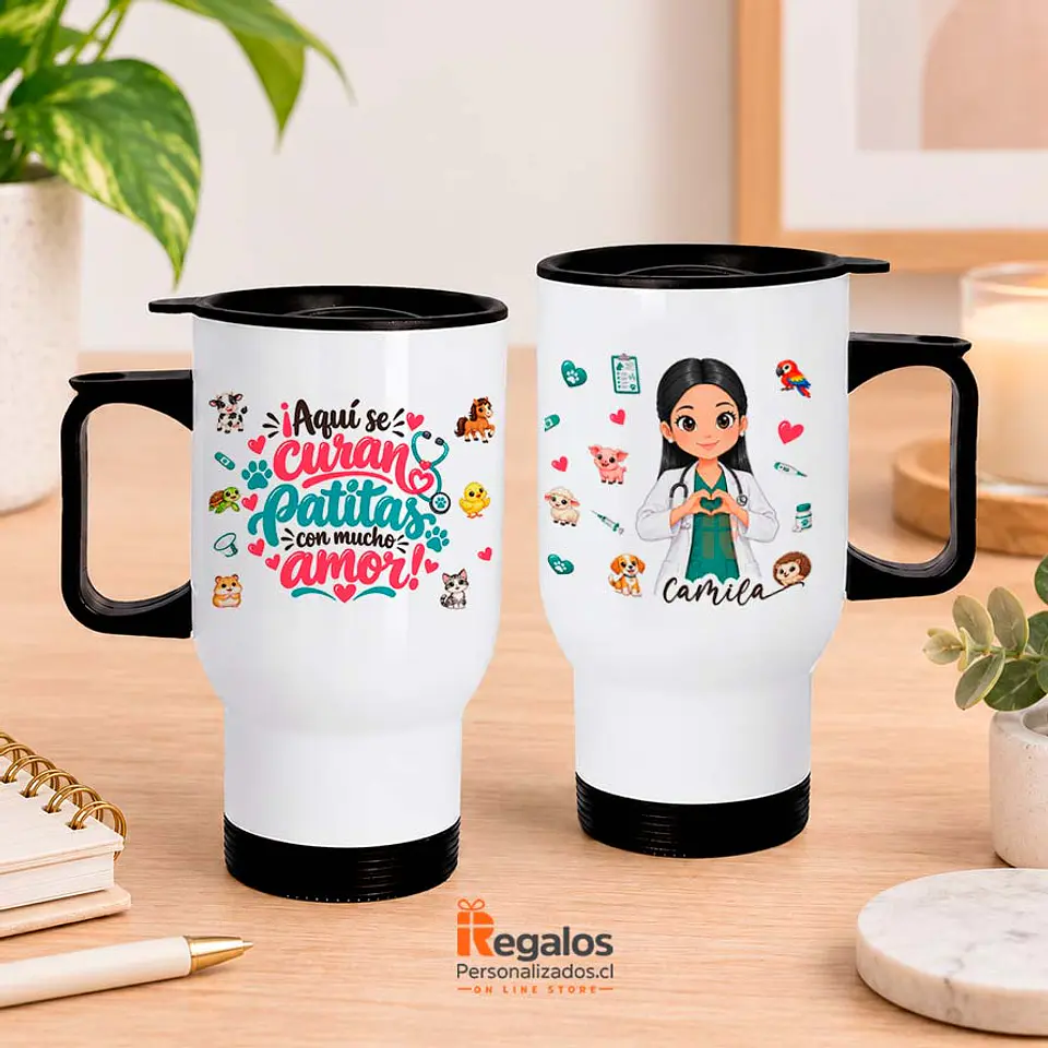 Mug térmico personalizado con diseño Veterinaria 1