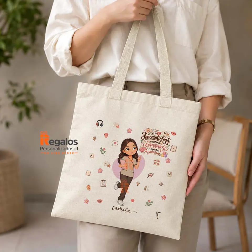 Bolsa lino personalizada con diseño Fonoaudióloga 1