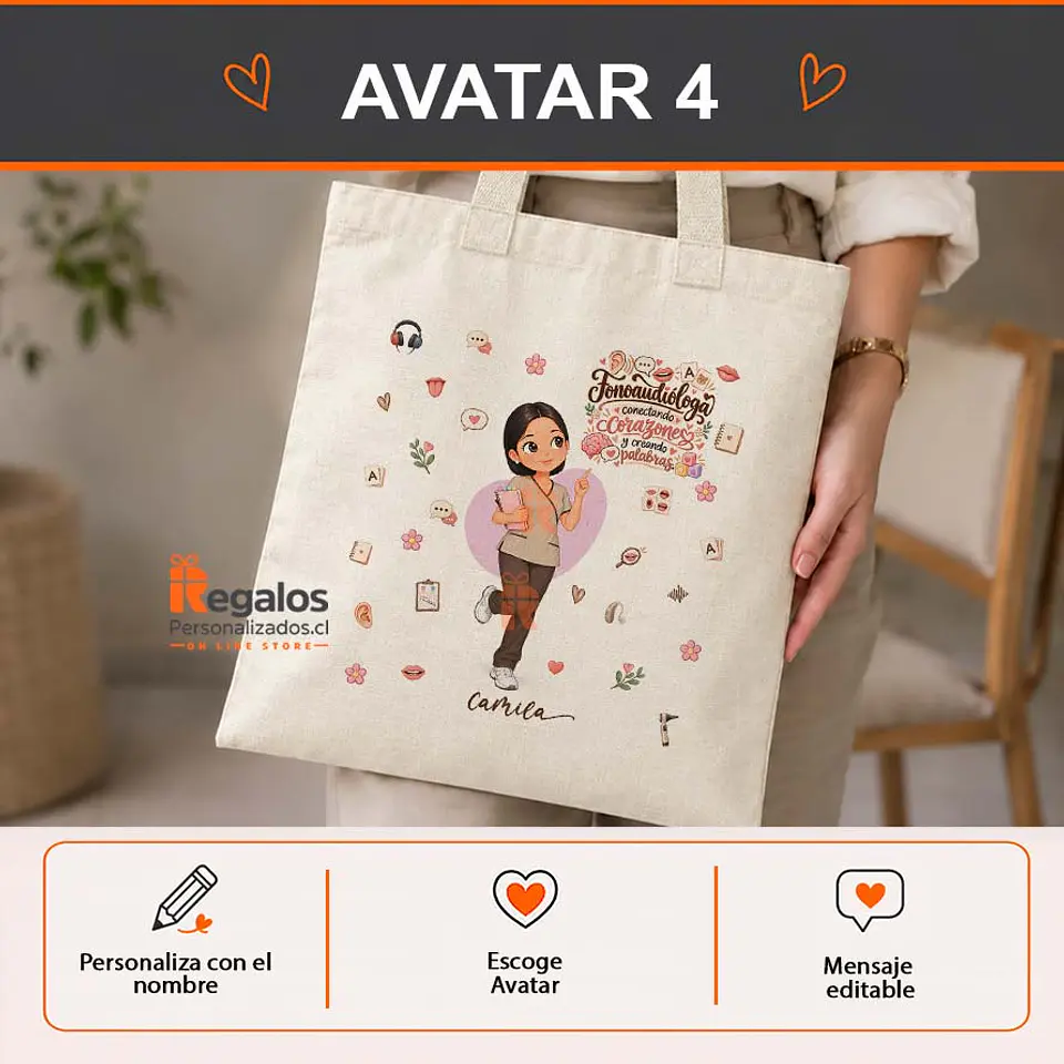 Bolsa lino personalizada con diseño Fonoaudióloga 5