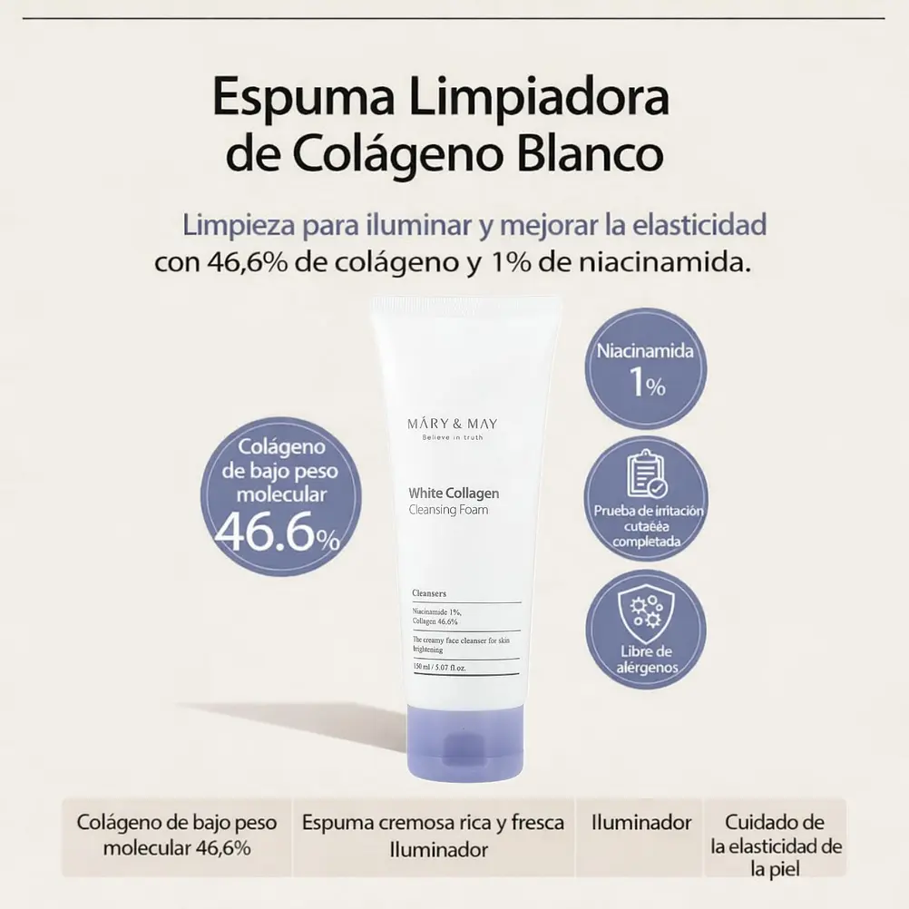 Mary & May White Collagen Cleanser 150ml | Jabón Facial Reafirmante 3
