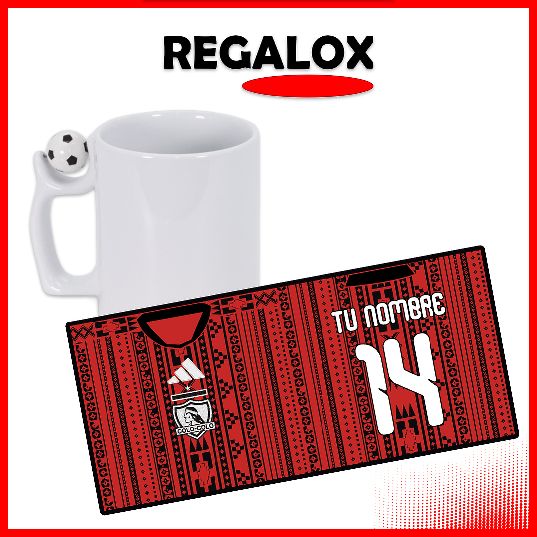 Taza mango pelota Colo Colo mapuche tipo camiseta 2026 personalizada nombre y numero 1