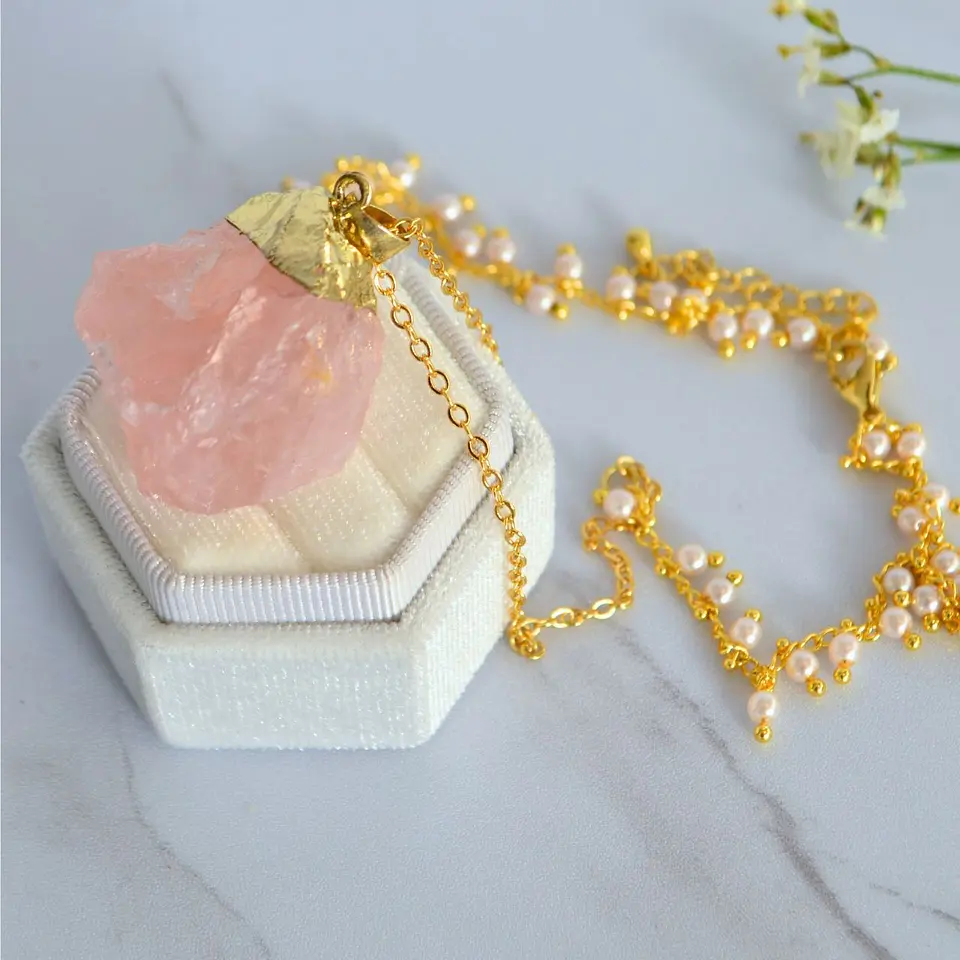 collar cuarzo rosa natural 3