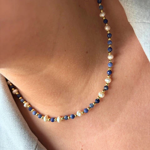 collar Sodalita perla 