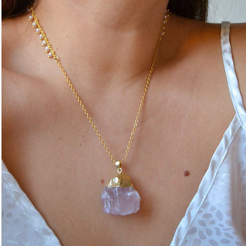 collar cuarzo rosa natural