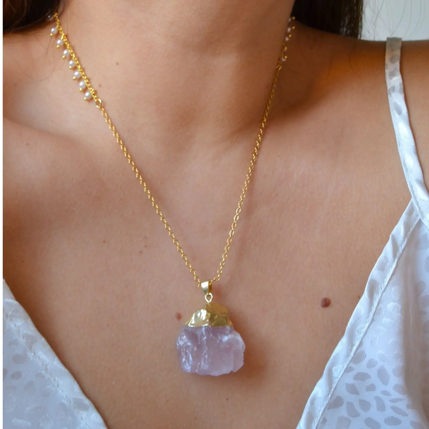 collar cuarzo rosa natural 1