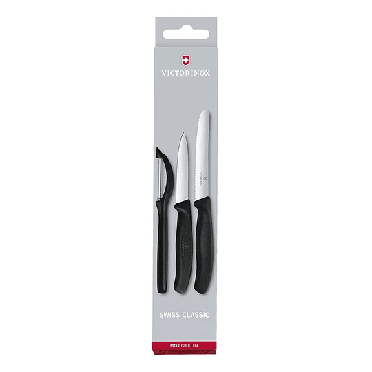 Set de cuchillos mondadores Swiss Classic con pelador, 3 piezas color Negro - Victorinox