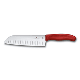 Cuchillo Santoku Swiss Classic color Rojo Blister. Hoja 17 cm. - Victorinox