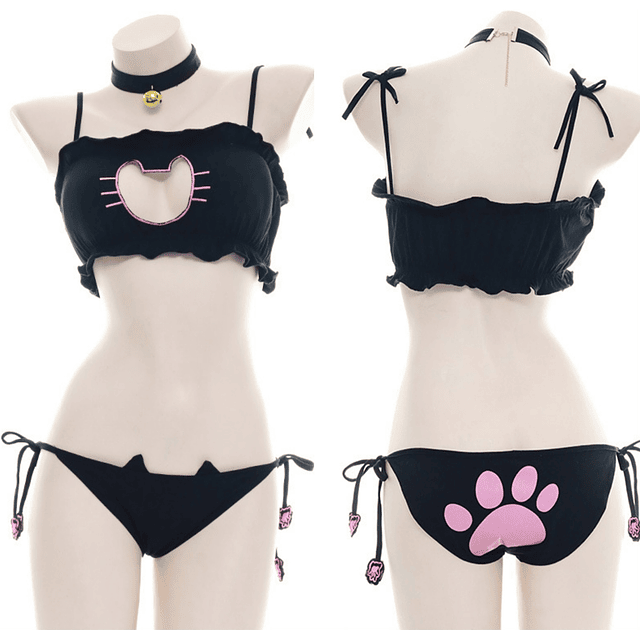 𝗣𝗥𝗘𝗩𝗘𝗡𝗧𝗔 Conjunto Bikini Neko Negro